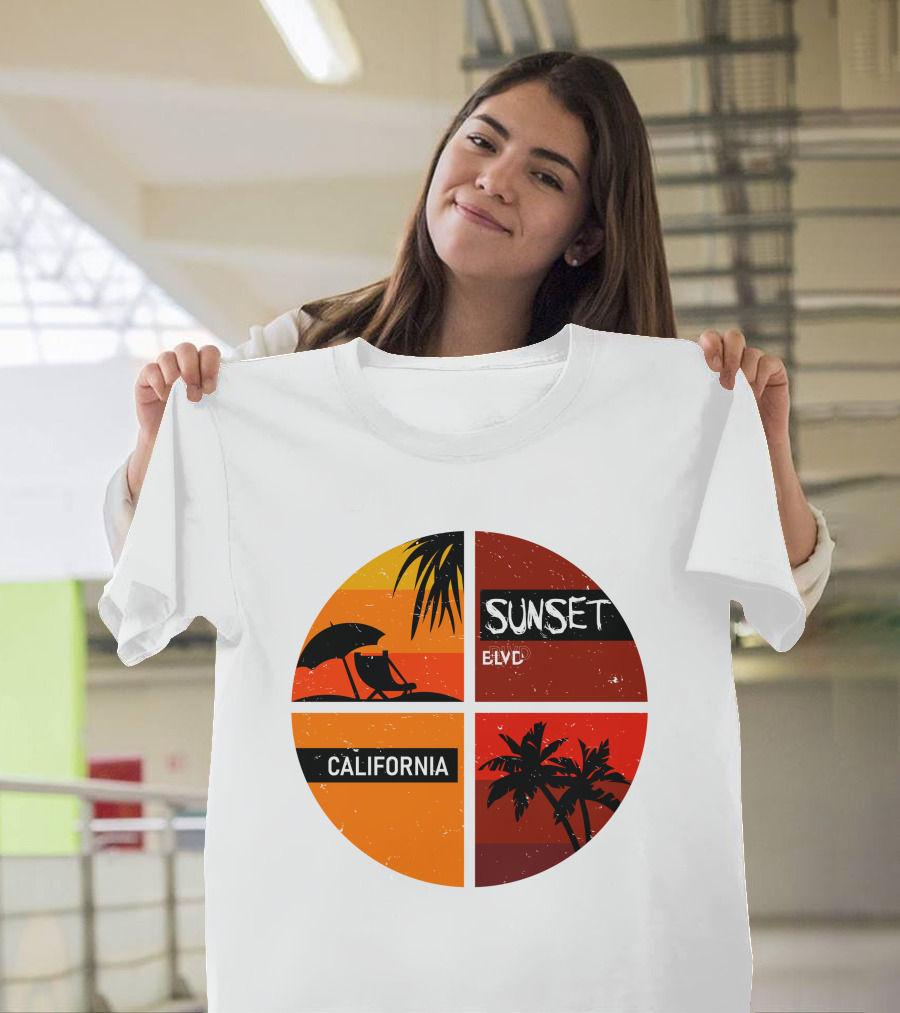 Sunset BLVD California Palm Trees And Beach Chair T-Shirt