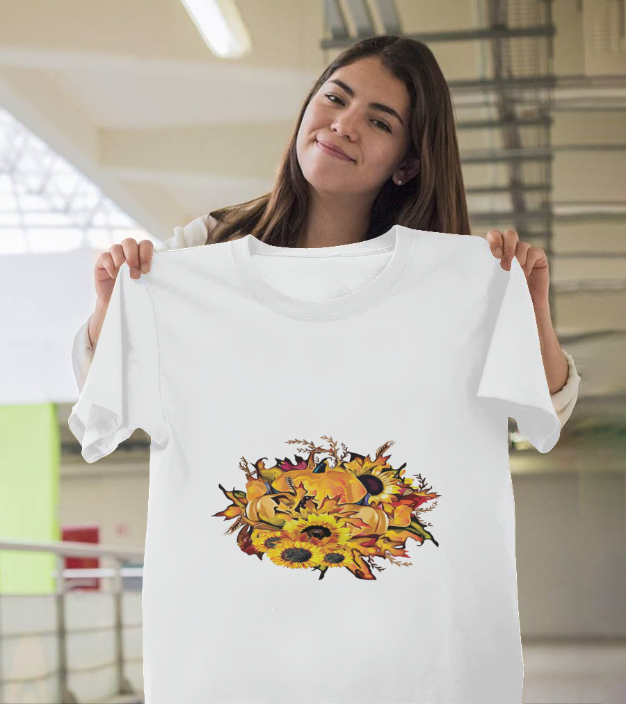 Thanksgiving Pumpkins Sunflower Fall Harvest Arrangement T-Shirt
