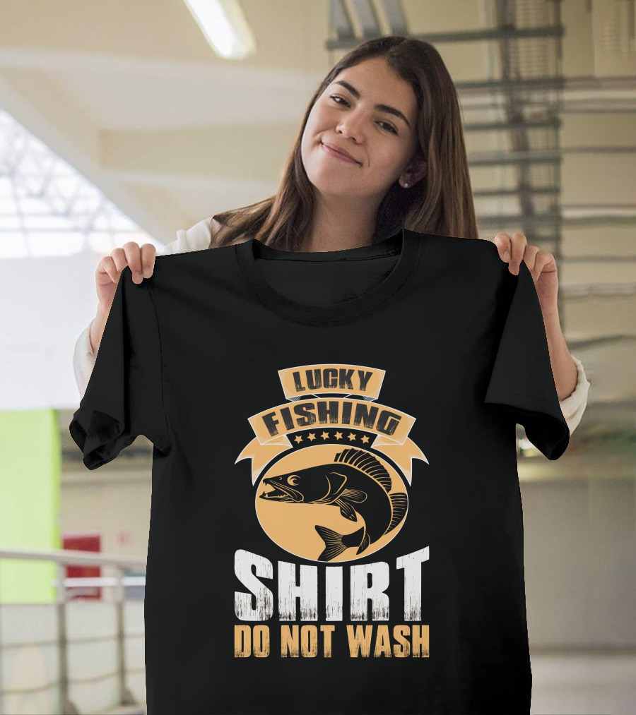 Lucky Fishing Shirt Do Not Wash Fish Emblem T-Shirt