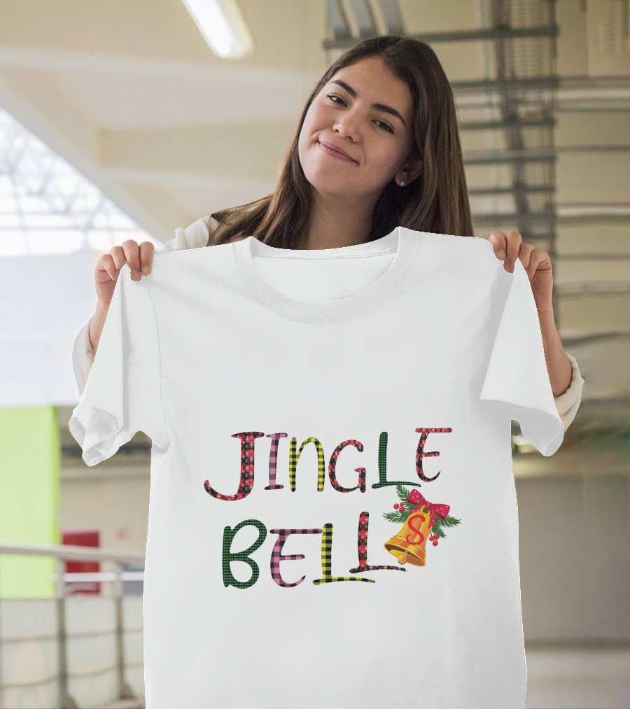 Jingle Bell Holiday Pattern with Festive Bow and Holly T-Shirt