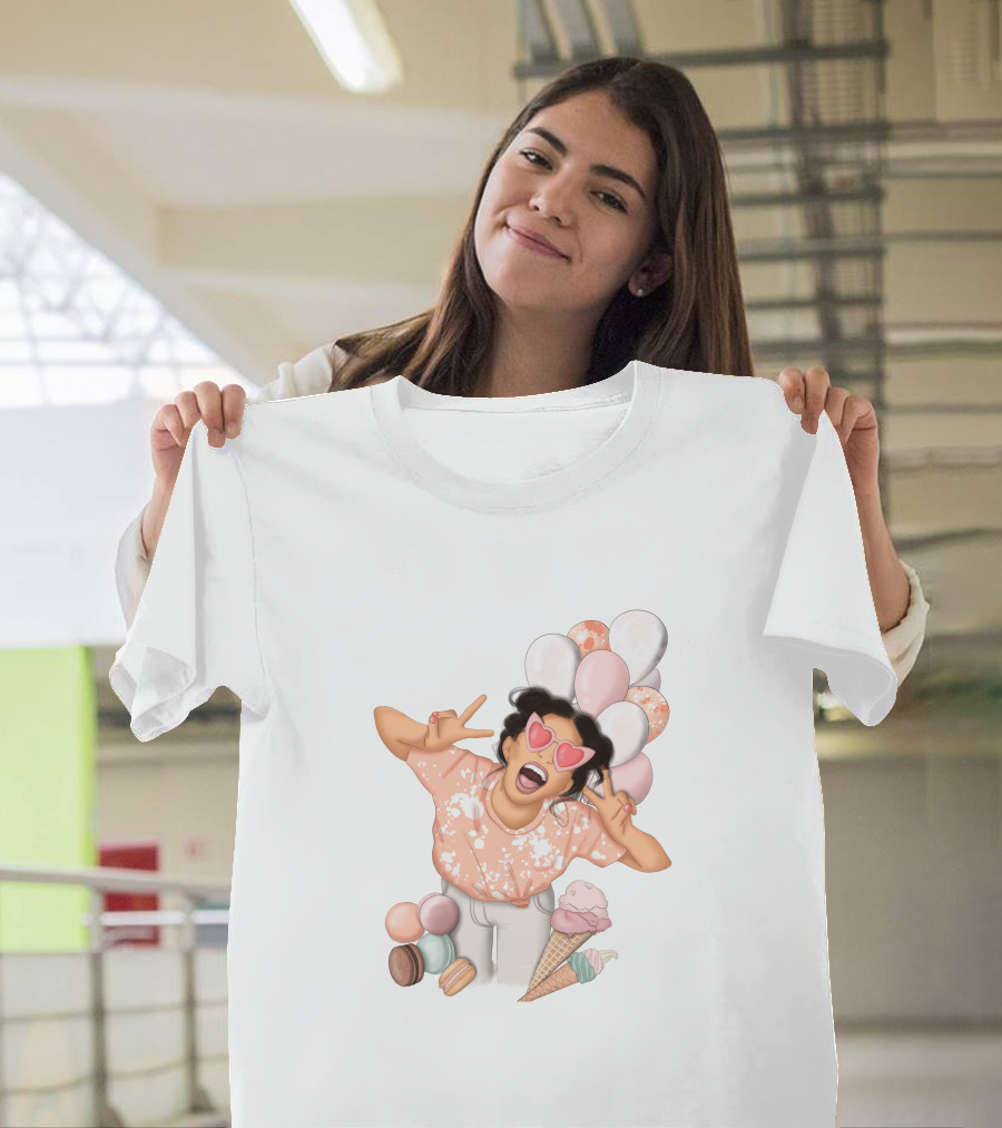 Diy Sublimation Good Mood Ice Cream and Macarons with Heart Sunglasses and Balloons T-Shirt