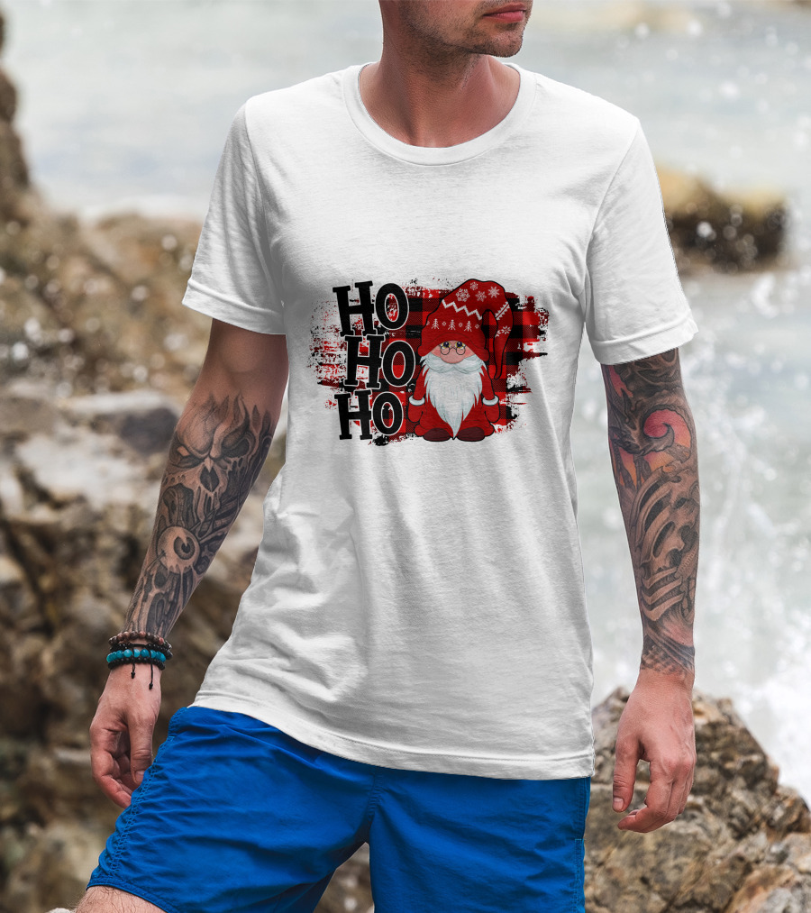 Ho Ho Ho Gnome Christmas Plaid Santa T-Shirt