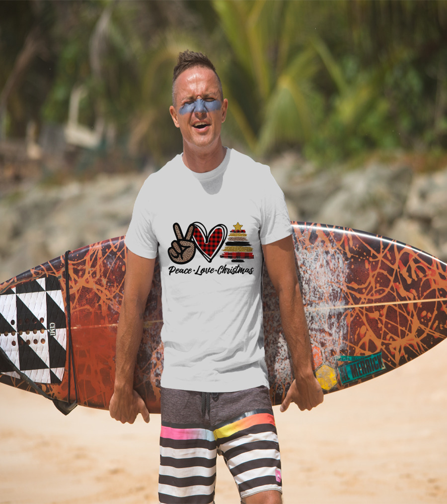 Peace Love Christmas Leopard Plaid Tree Star T-Shirt