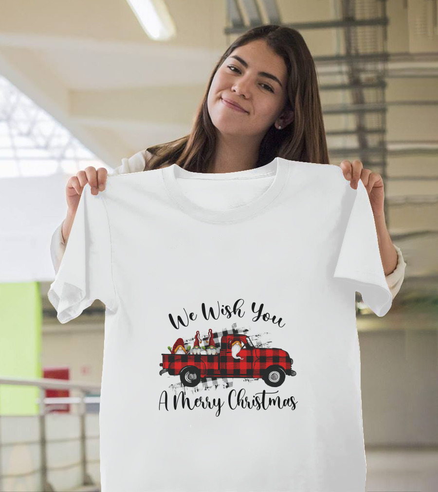 We Wish You A Merry Christmas Plaid Truck Holiday T-Shirt