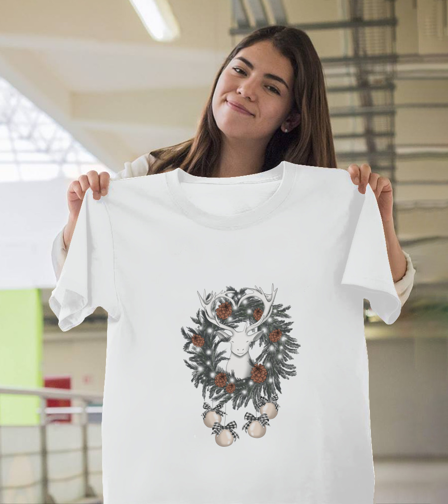 Christmas Wreath with Deer and Pine Cones T-Shirt