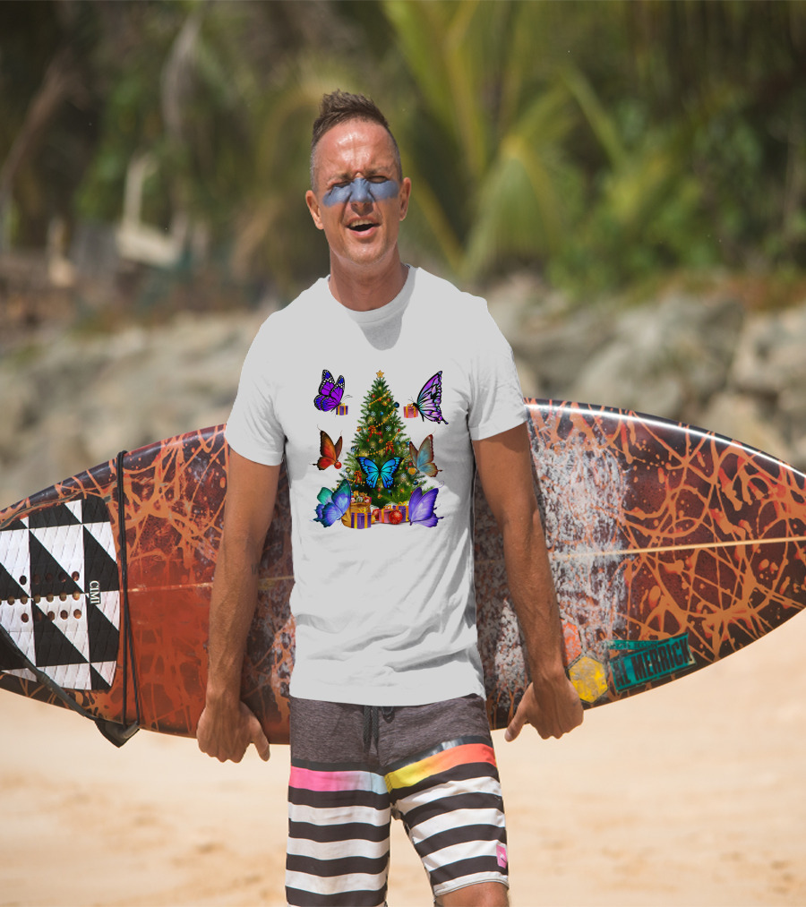 Butterfly Christmas Tree With Colorful Presents And Butterflies T-Shirt