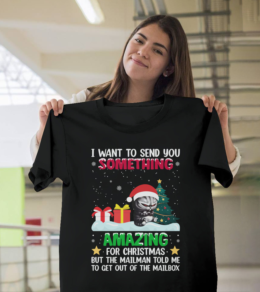 I Want to Send You Something Amazing for Christmas but the Mailman Told Me to Get Out of the Mailbox Cat T-Shirt
