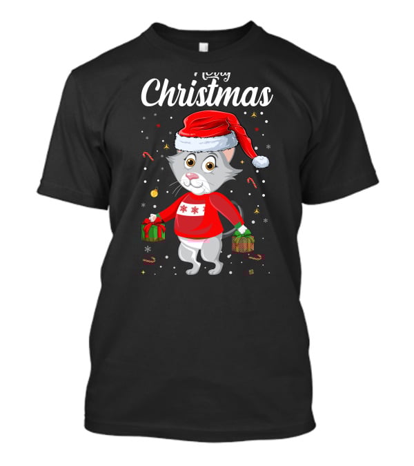 Merry Christmas Catboy With Santa Hat And Gifts T-Shirt