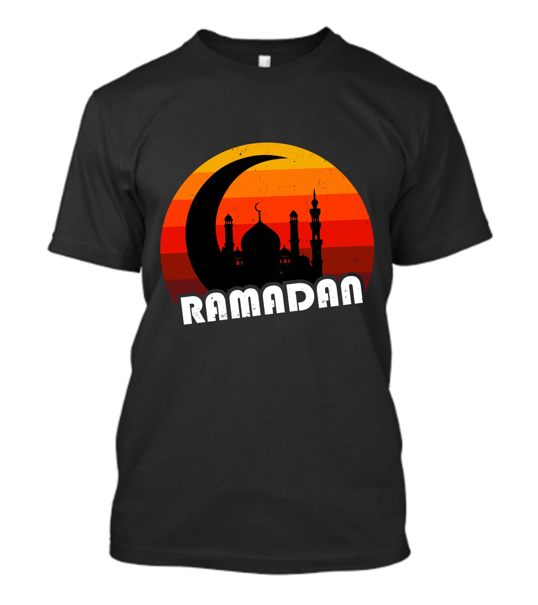 Ramadan Mosque Silhouette Crescent Moon Sunset Background T-Shirt