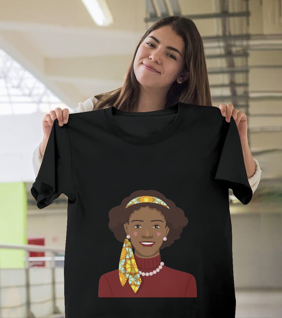 Black African Woman With Patterned Headband And Red T-Shirt