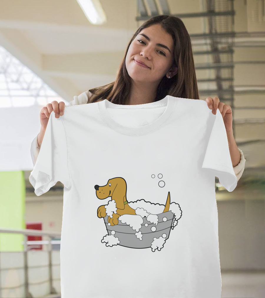 Bath Time Puppy in Bubble Tub Cartoon T-Shirt