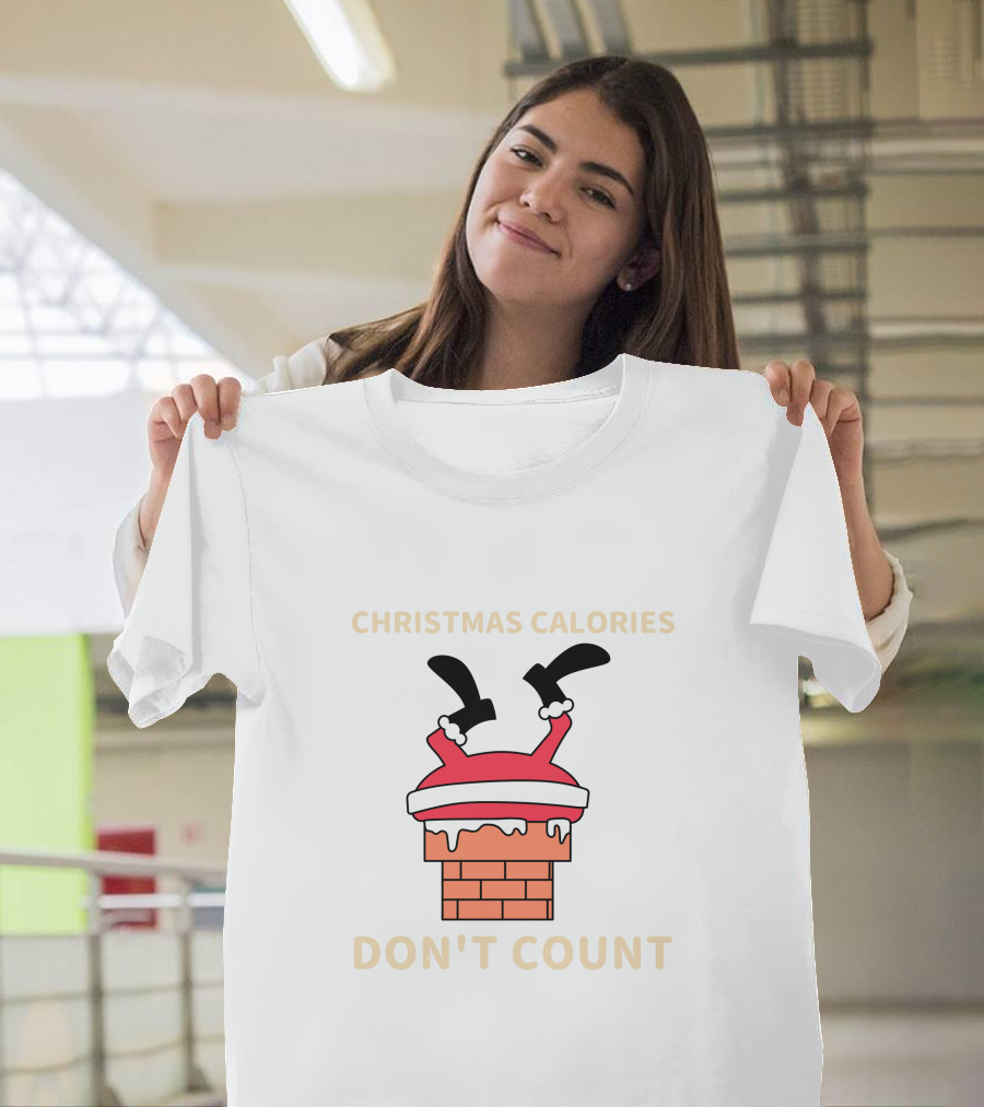Christmas Calories Don't Count Santa Stuck in Chimney T-Shirt