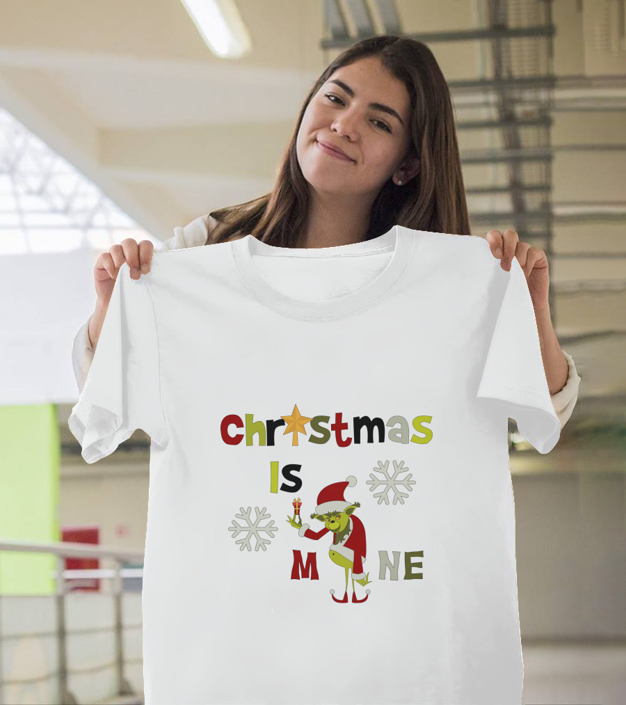 Christmas Is Mine Grinch Santa Snowflakes T-Shirt