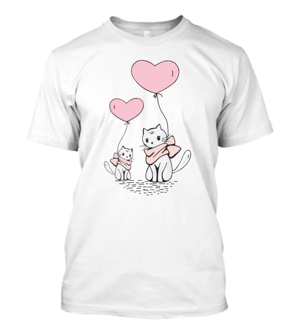 Cute Cat Mom And Daughter With Heart Balloons T-Shirt