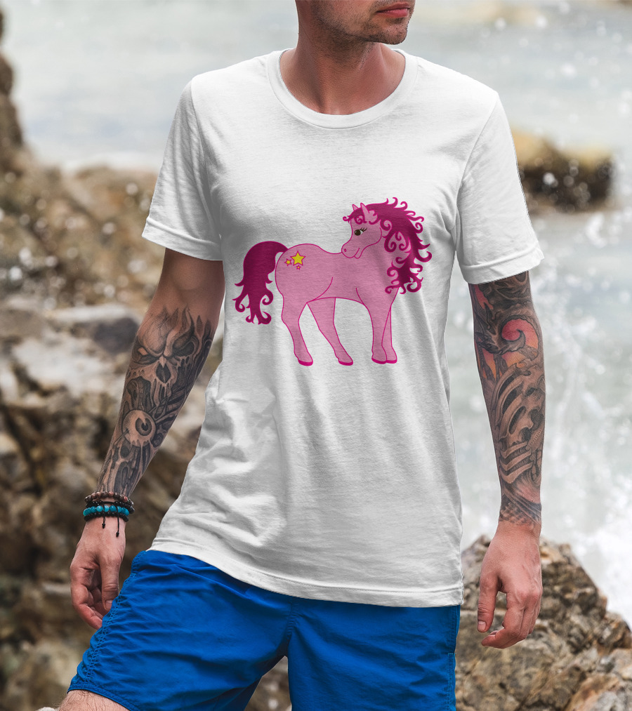 Cute Pink Pony With Curly Mane And Star Markings T-Shirt