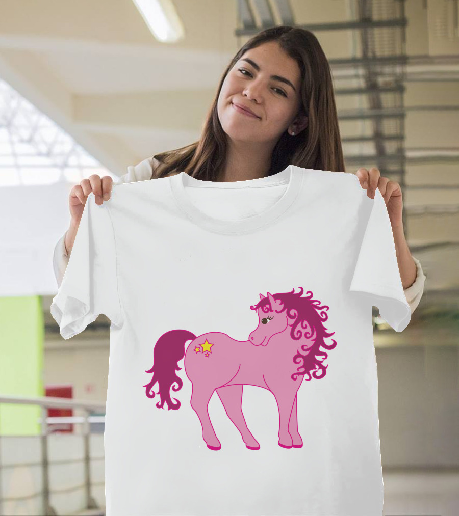 Cute Pink Pony With Curly Mane And Star Markings T-Shirt