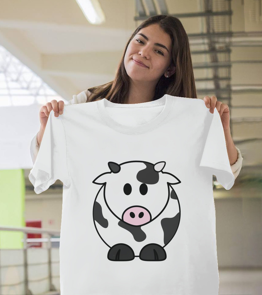 Cartoon Cow Black and White Spotted Adorable T-Shirt