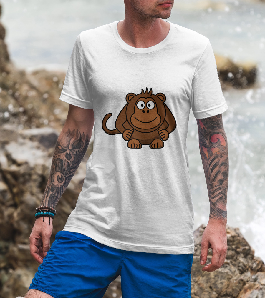 Cartoon Monkey Illustration Brown Playful Character T-Shirt