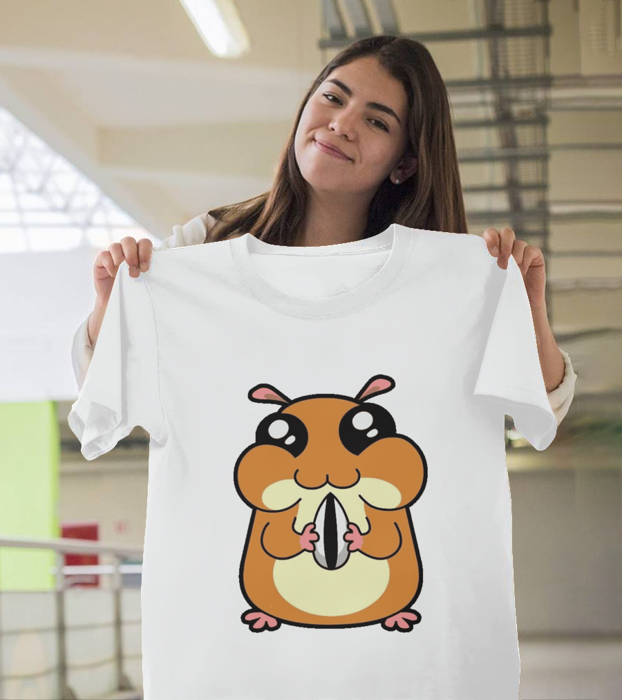 Hamster Eating Sunflower Seed Cartoon Character T-Shirt