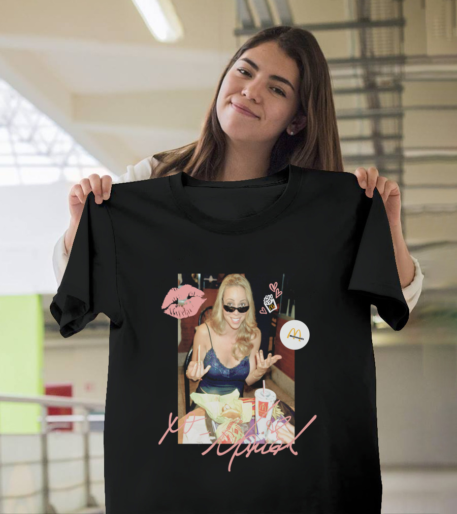 Mariah Carey McDonalds Merch with Pink Lips and Heart Accents T-Shirt