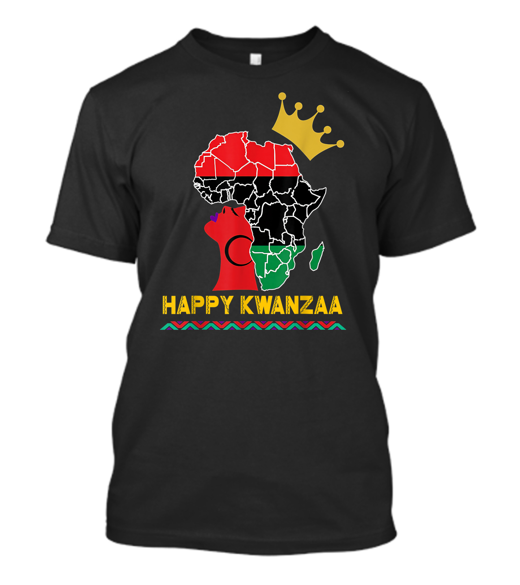 Happy Kwanzaa African Map Black Woman Queen With Crown T-Shirt