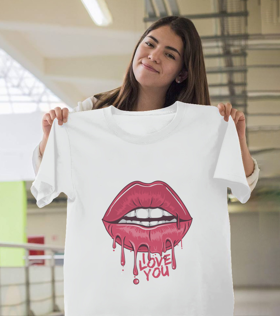 Lips Dripping Pink Love You Kiss Blood T-Shirt