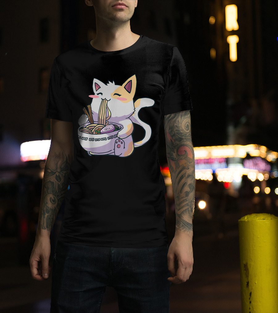 Kawaii Anime Ramen Cat Japanese Noodles T-Shirt