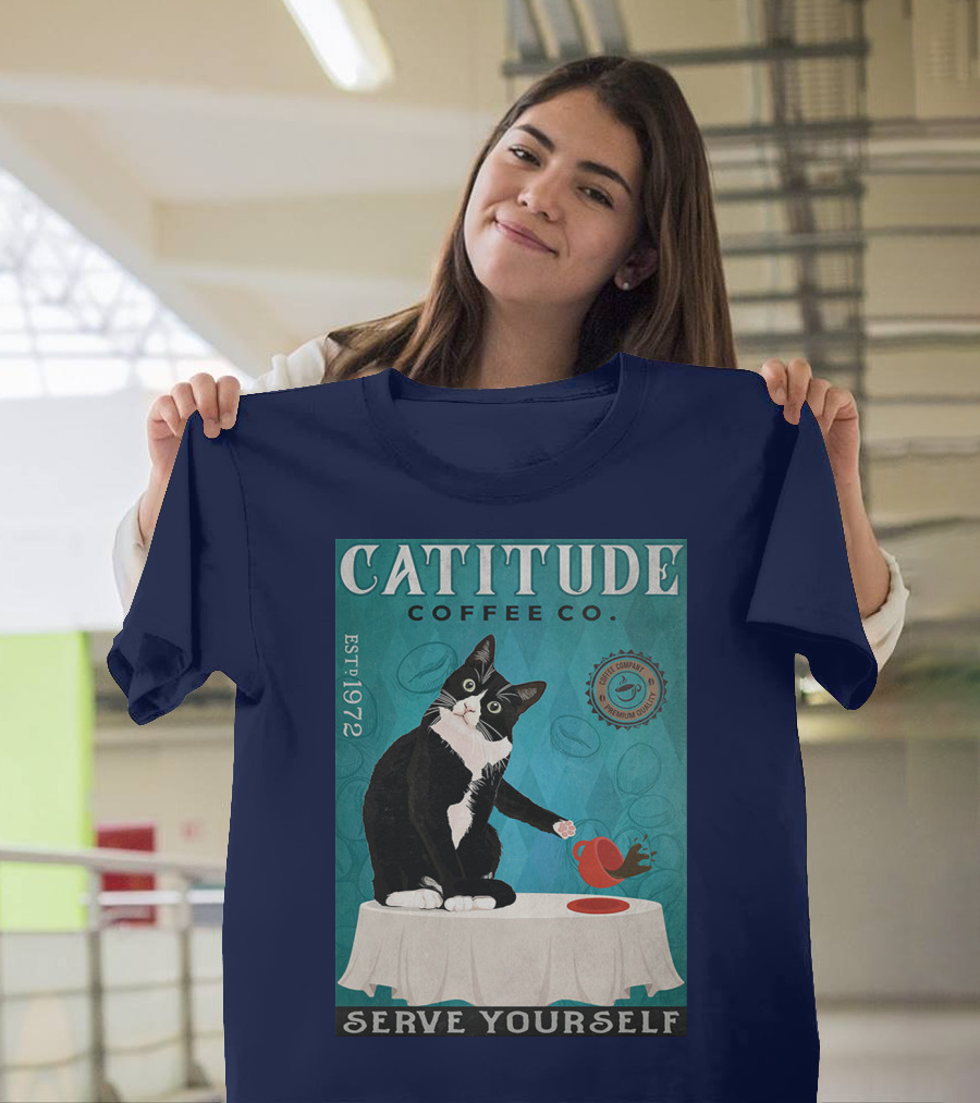 Cattitude Coffee Co Serve Yourself Cat Premium Coffee EST 1972 T-Shirt