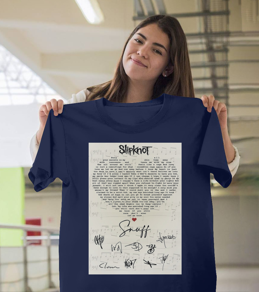 Slipknot Snuff Lyrics with Band Member Signatures T-Shirt
