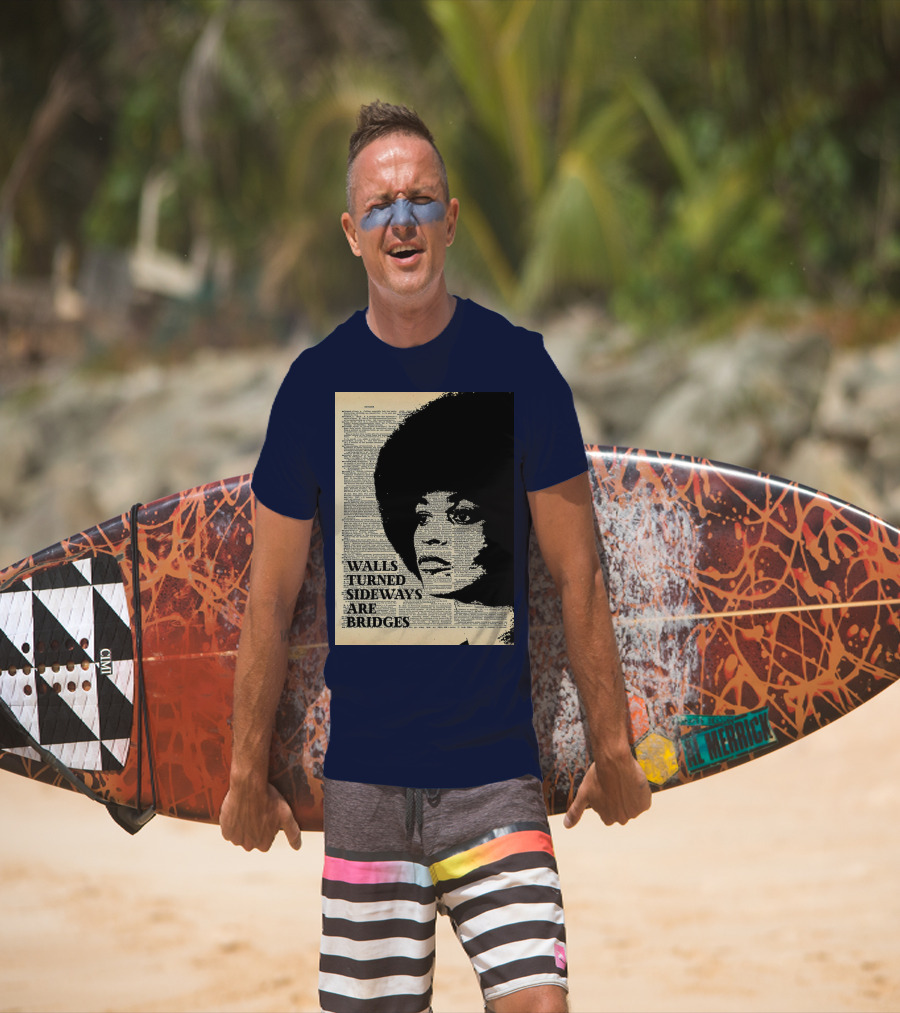 Angela Davis Walls Turned Sideways Are Bridges Vintage Print T-Shirt