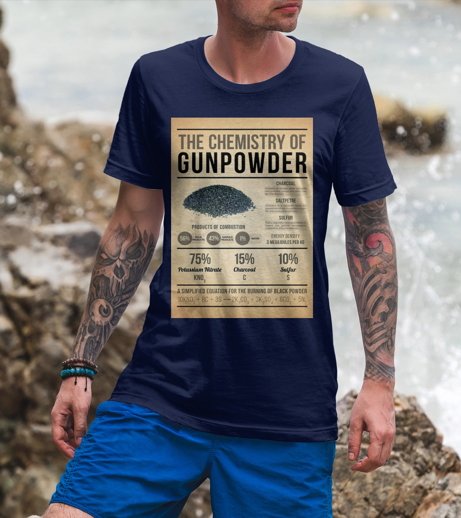 The Chemistry Of Gunpowder Formula: Potassium Nitrate Charcoal Sulfur Ratio And Energy Density T-Shirt