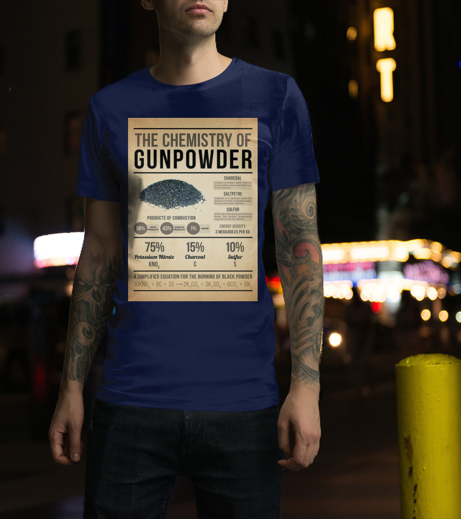 The Chemistry Of Gunpowder Formula: Potassium Nitrate Charcoal Sulfur Ratio And Energy Density T-Shirt