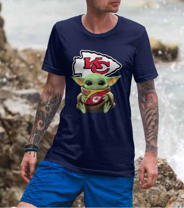 Star Wars The Mandalorian Baby Yoda Kansas City Chiefs Football T-Shirt