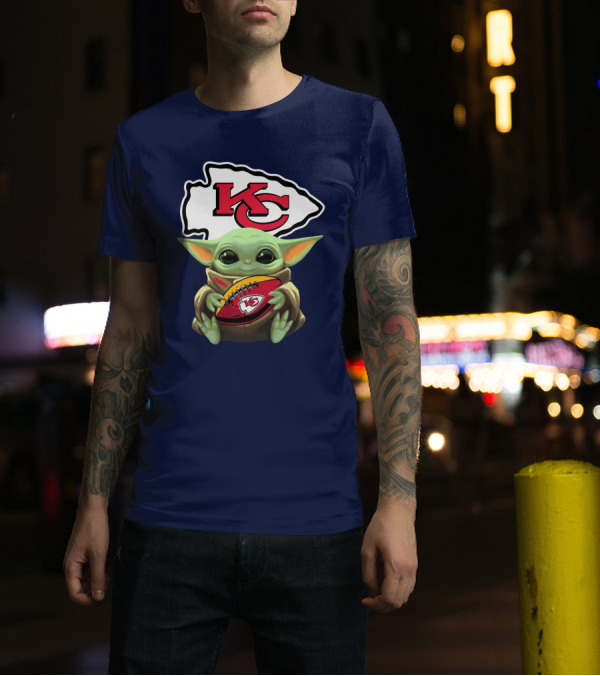 Star Wars The Mandalorian Baby Yoda Kansas City Chiefs Football T-Shirt
