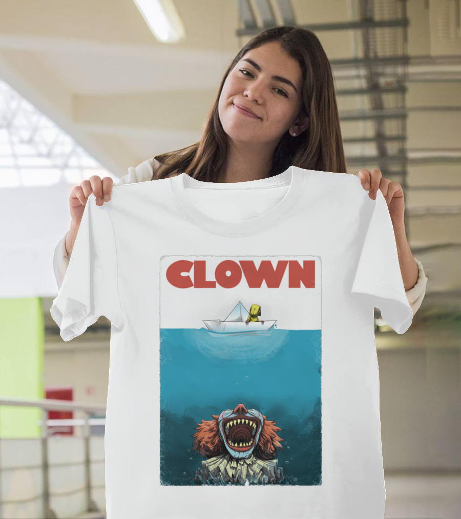 CLOWN Pennywise with Paper Boat Mashup Jaws Homage T-Shirt