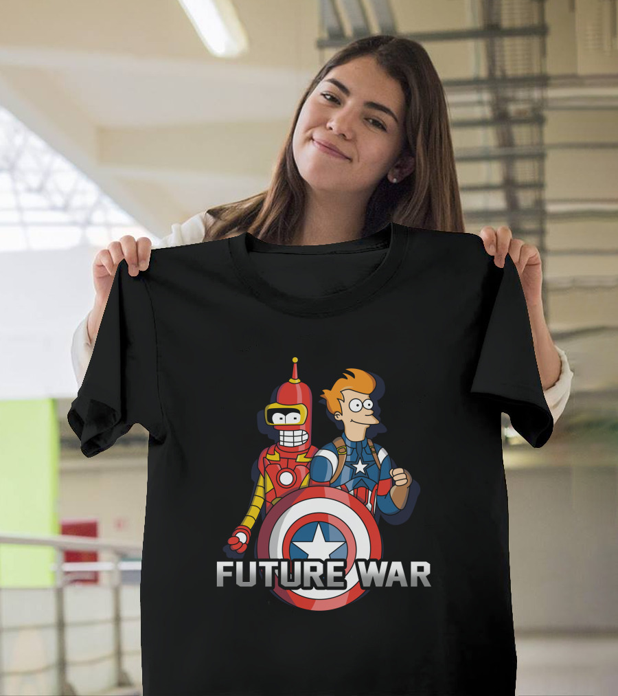 Futurama Future War Bender Fry Captain America Shield T-Shirt