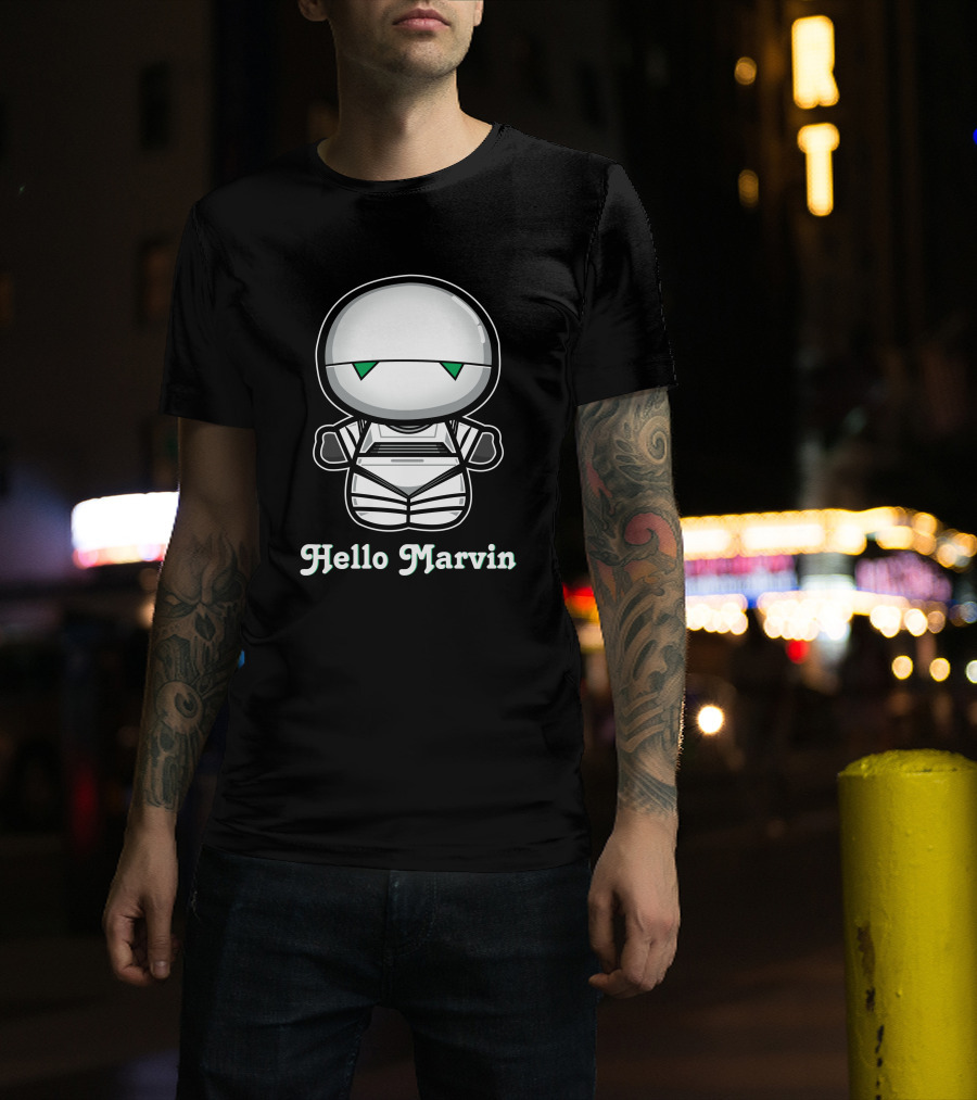 Hello Marvin The Paranoid Android Cute Cartoon Character T-Shirt