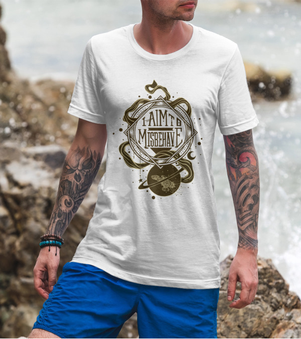 I Aim To Misbehave Firefly Serenity In Space With Gold Rings And Stars T-Shirt
