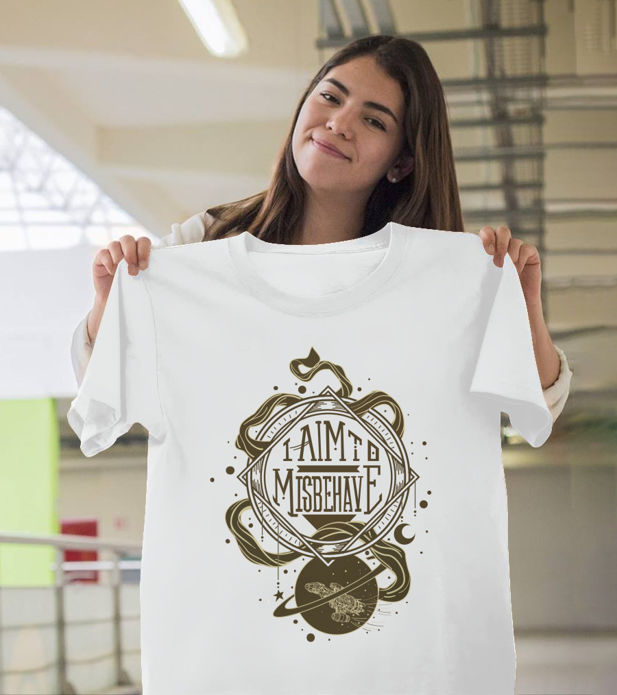 I Aim To Misbehave Firefly Serenity in Space with Gold Rings and Stars T-Shirt