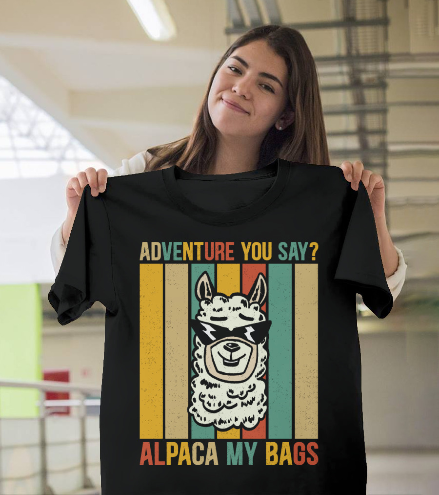 Adventure You Say Alpaca My Bags Vintage Retro Striped Alpaca T-Shirt