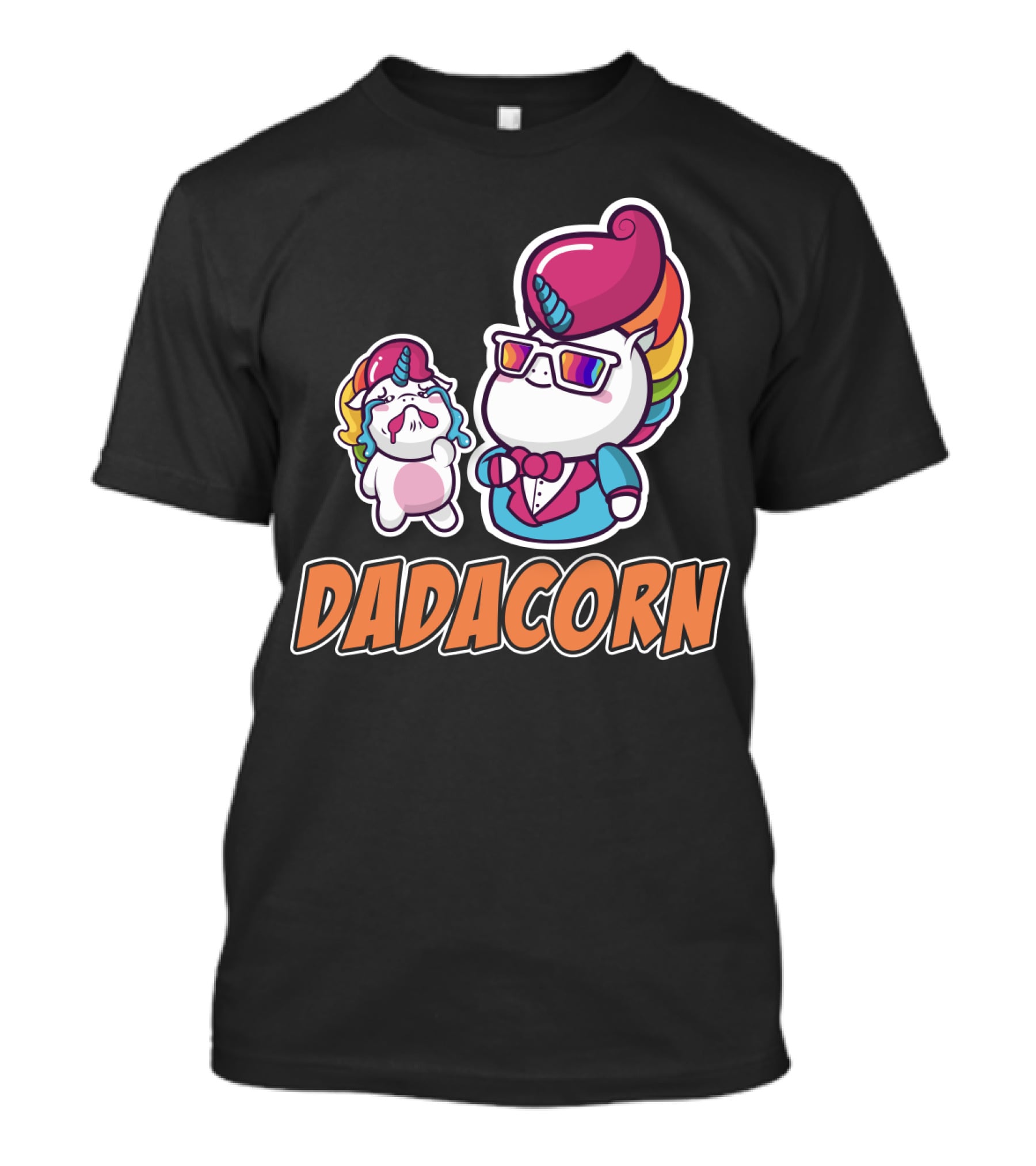 Dadacorn Unicorn Dad And Baby With Rainbow Outfits And Sunglasses T-Shirt