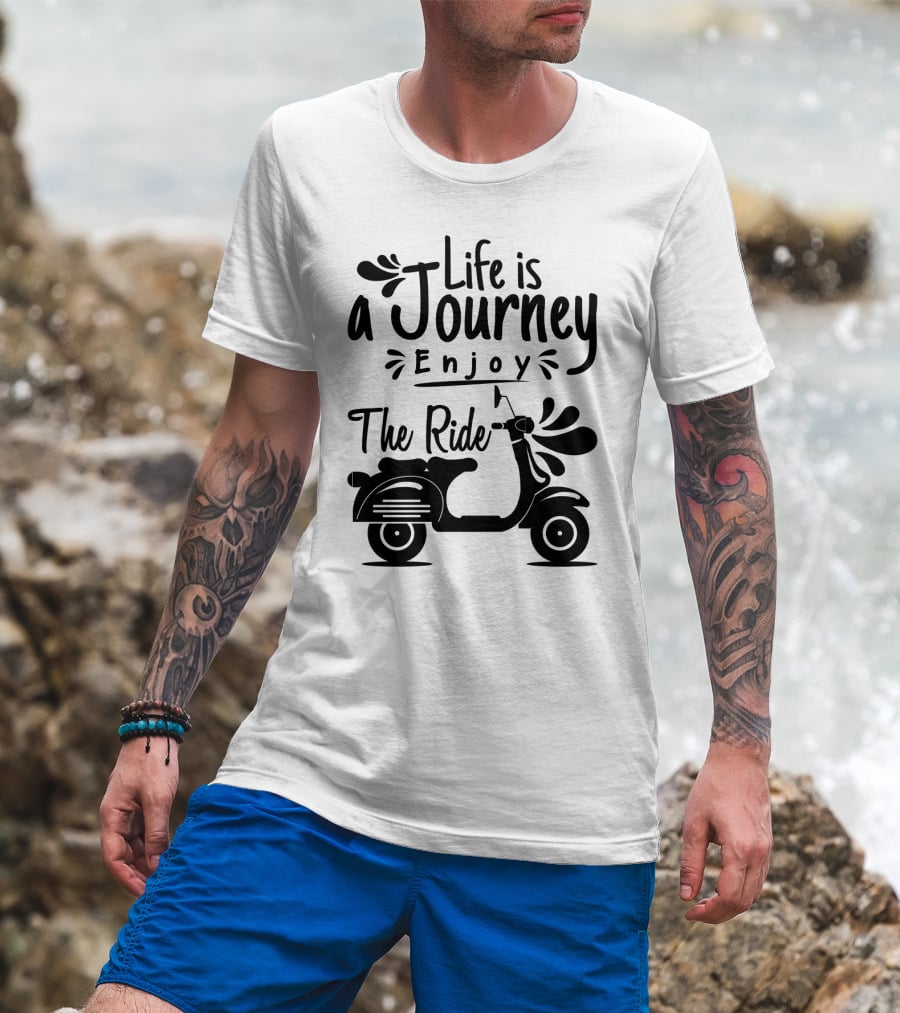 Life Is A Journey Enjoy The Ride Vespa Scooter Motif T-Shirt