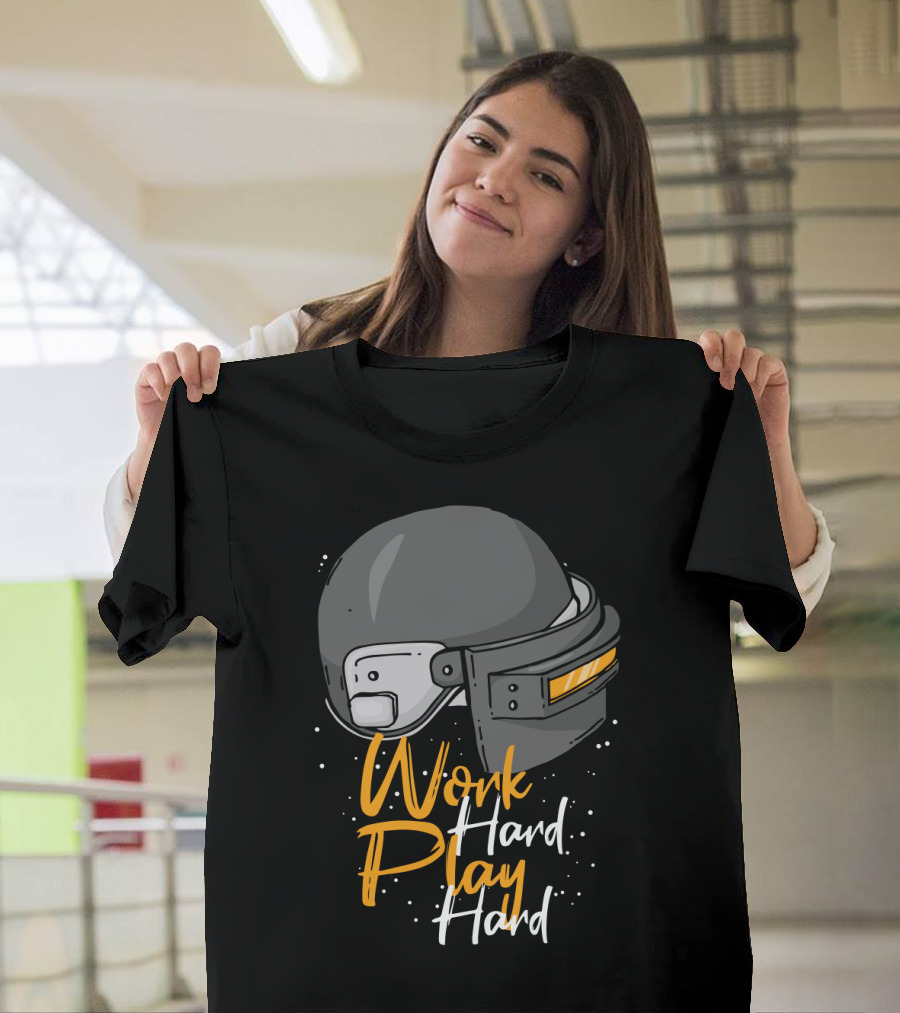 Work Hard Play Hard Football Helmet T-Shirt