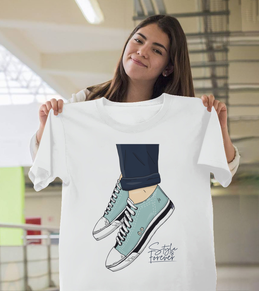 Style is Forever Light Blue Sneakers Illustration with Classic Laced T-Shirt
