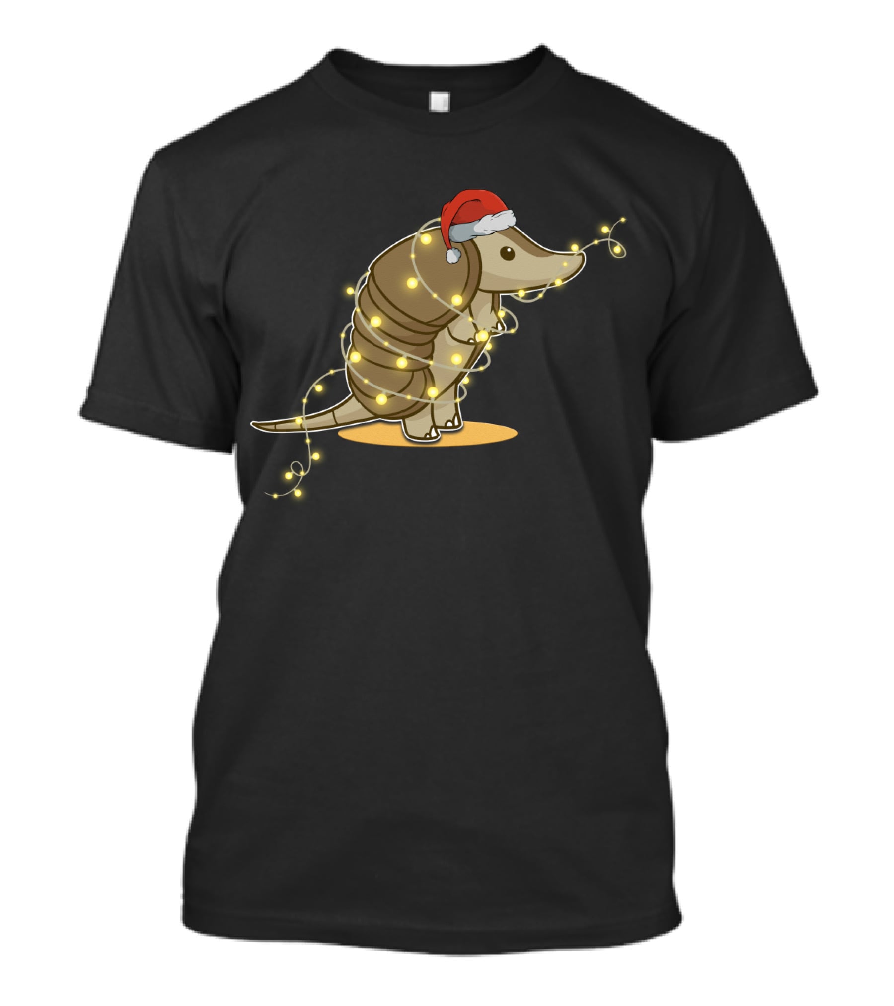 Santa Hat Armadillo Wrapped In Holiday String Lights T-Shirt