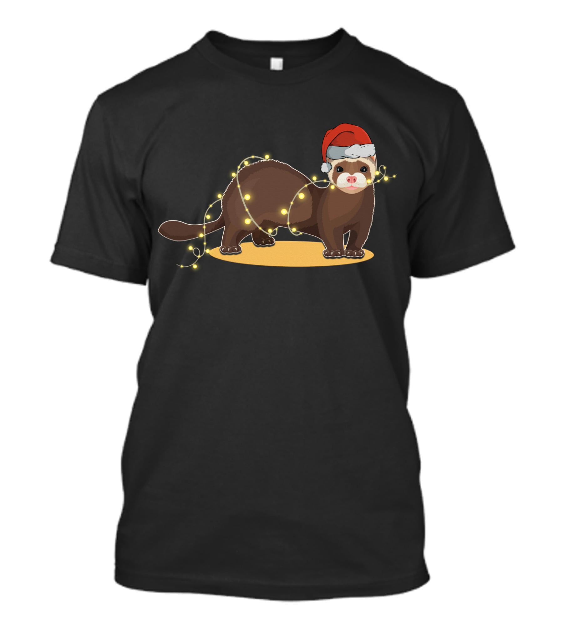 Christmas Lights Wrapped Ferret Wearing Santa Hat T-Shirt