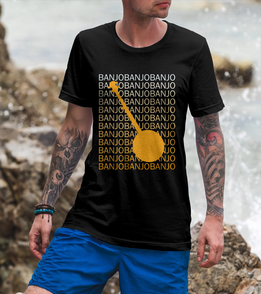 Banjo Repetition With Bold Orange Silhouette Highlight T-Shirt