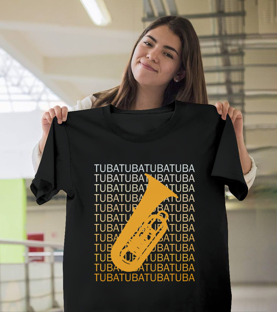Tuba Repeated Text Pattern with Bold Tuba Image T-Shirt