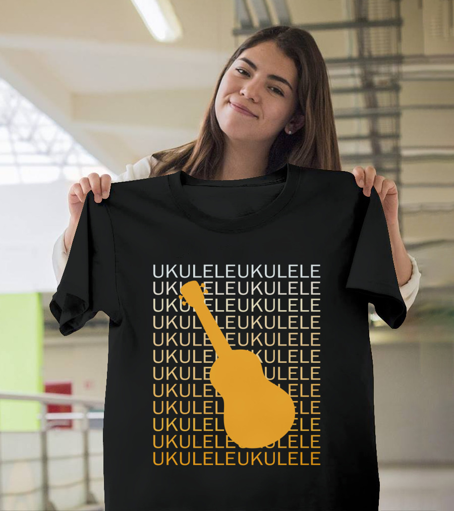 Repeating Ukulele Text with Orange Ukulele T-Shirt