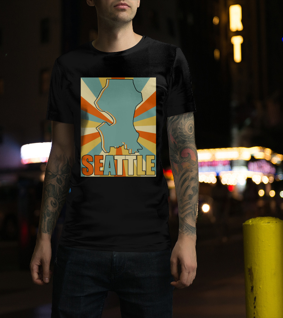 SEATTLE Map Retro Style Burst Background T-Shirt
